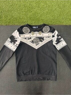Topman Black Graphic Crewneck Sweatshirt with White Bandana Print